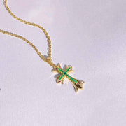 Natural Emerald Cross Necklace 18K, GRC
